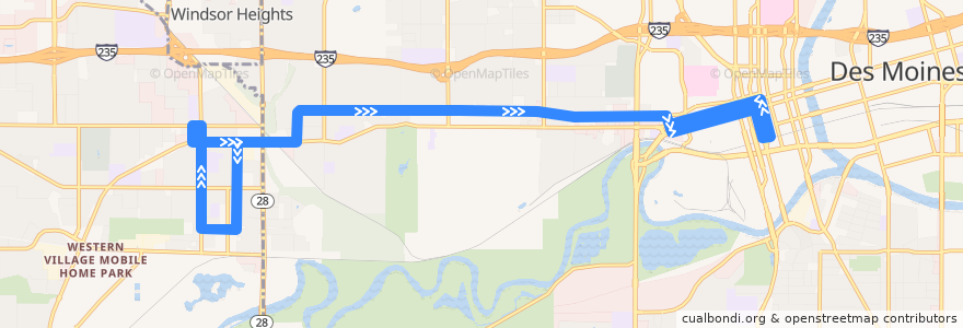 Mapa del recorrido DART Local Route 11 Ingersoll/Valley Junction de la línea  en Polk County.