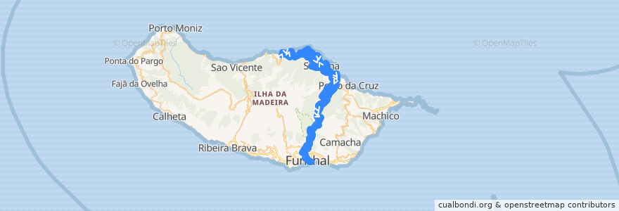 Mapa del recorrido HF 103: Arco de São Jorge -> Funchal (via Silveira, Santo António, São Roque do Faial, Ribeiro Frio) de la línea  en Portugal (águas territoriais).