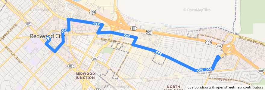 Mapa del recorrido SamTrans 276: Florence & 17th Avenue => Redwood City Transit Center de la línea  en San Mateo County.
