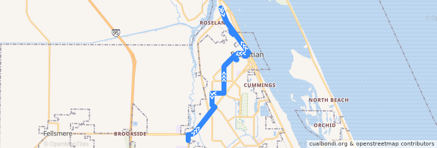 Mapa del recorrido Bus 5 - Sebastian River Medical Center => North County Transit Hub => Sebastian River Medical Center de la línea  en Indian River County.