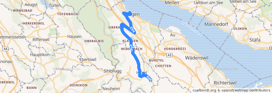 Mapa del recorrido Bus 150: Hirzel, Spitzen => Horgen, Bahnhof de la línea  en Horgen.