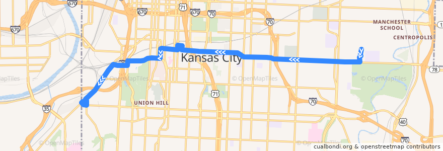 Mapa del recorrido Bus 23: Blue Valley Park → 31st & Southwest de la línea  en Kansas City.