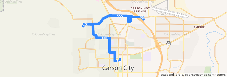 Mapa del recorrido Jump Around Carson Route 2B North Town (Counter Clockwise) (inbound) de la línea  en Carson City.
