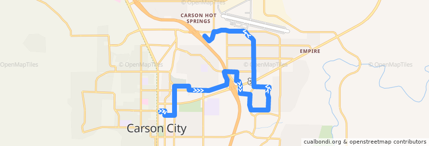 Mapa del recorrido Jump Around Carson Route 2B North Town (Counter Clockwise) (outbound) de la línea  en Carson City.