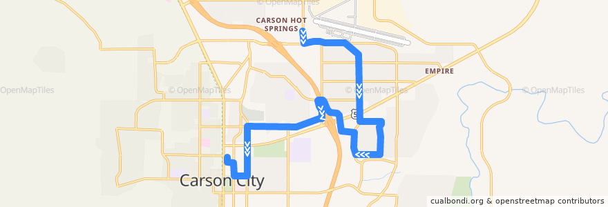 Mapa del recorrido Jump Around Carson Route 2A North Town (Clockwise) (inbound) de la línea  en Carson City.