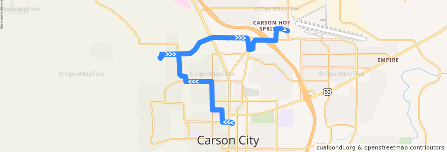 Mapa del recorrido Jump Around Carson Route 2A North Town (Clockwise) (outbound) de la línea  en Carson City.