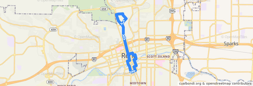 Mapa del recorrido RTC Sierra Spirit de la línea  en Reno.