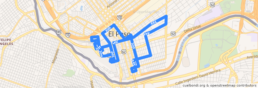 Mapa del recorrido Sun Metro Route 4 Union Plaza Circulator de la línea  en El Paso.