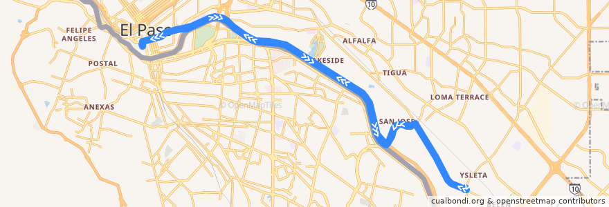 Mapa del recorrido Sun Metro Route 3 Ysleta Express de la línea  en El Paso.