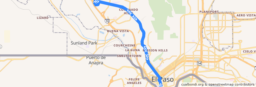 Mapa del recorrido Sun Metro Route 205 Mesa Brio de la línea  en El Paso.