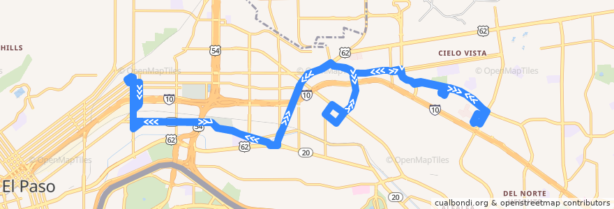 Mapa del recorrido Sun Metro Route 25 University Medical Center de la línea  en El Paso.