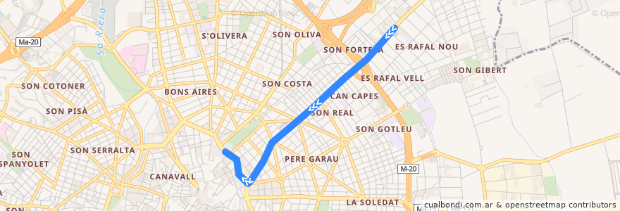 Mapa del recorrido Bus 3P: Son Fuster → Plaça d'Espanya de la línea  en Illes Balears.