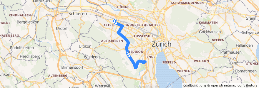 Mapa del recorrido Bus 89: Zürich, Bahnhof Altstetten → Sihlcity de la línea  en Zürich.