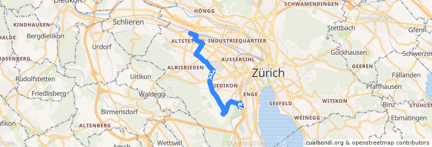 Mapa del recorrido Bus 89: Zürich, Sihlcity → Bahnhof Altstetten de la línea  en Zürich.