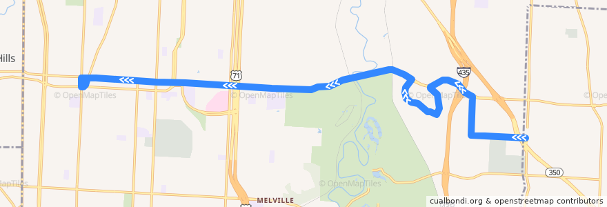 Mapa del recorrido Bus 63: 67th & Blue Ridge → Brookside de la línea  en Kansas City.