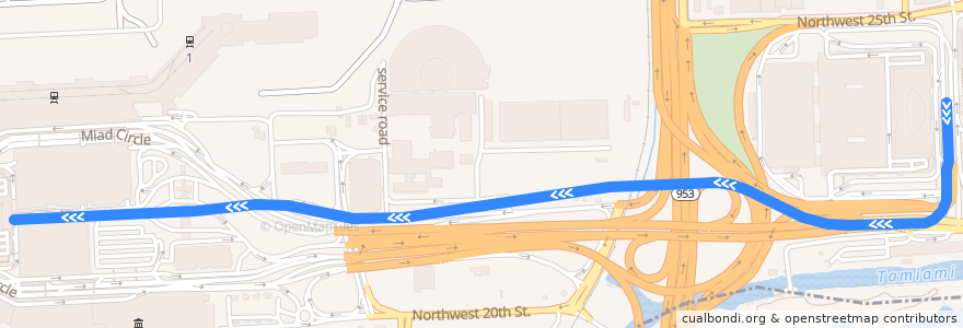 Mapa del recorrido MIA Mover (Airport->MIC) de la línea  en Miami-Dade County.