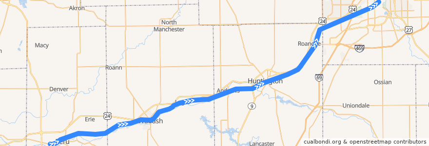 Mapa del recorrido Southern part of the Huntingdon District de la línea  en Indiana.