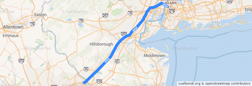 Mapa del recorrido NJ Transit Northeast Corridor Line: New York => Trenton de la línea  en نيو جيرسي.