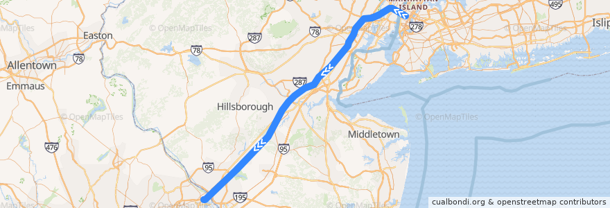 Mapa del recorrido NJ Transit Northeast Corridor Line: New York => Trenton de la línea  en 新泽西州 / 新澤西州 / 紐澤西州.