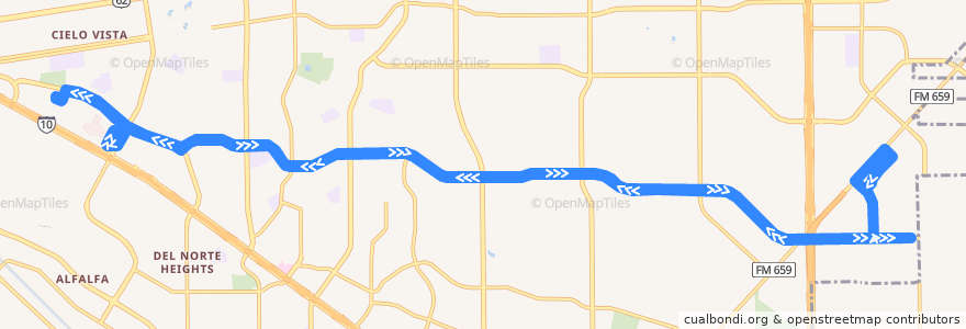 Mapa del recorrido Sun Metro Route 53 Montwood de la línea  en El Paso.