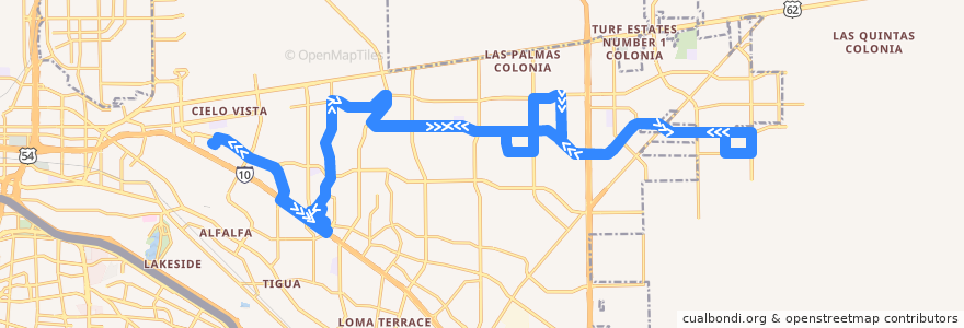 Mapa del recorrido Sun Metro Route 52 Pebble Hills de la línea  en El Paso.