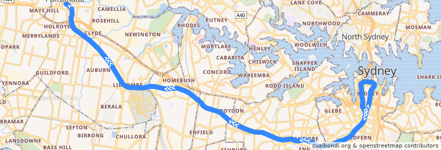 Mapa del recorrido Inner West & Leppington Line de la línea  en Sydney.