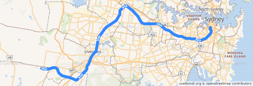 Mapa del recorrido Inner West & Leppington Line de la línea  en Sydney.