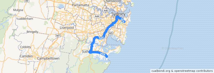 Mapa del recorrido Eastern Suburbs & Illawarra Line de la línea  en Sydney.