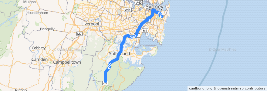 Mapa del recorrido Eastern Suburbs & Illawarra Line de la línea  en Sydney.