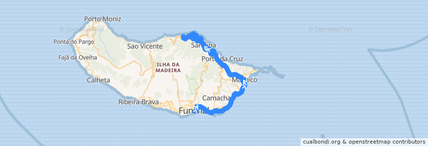 Mapa del recorrido HF 103: Funchal -> Arco de São Jorge (via rápida)(via Machico) de la línea  en Portugal (águas territoriais).