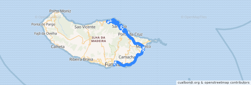 Mapa del recorrido HF 103: Funchal -> Arco de São Jorge (via rápida)(via Machico, Santo António) de la línea  en Portugal (águas territoriais).