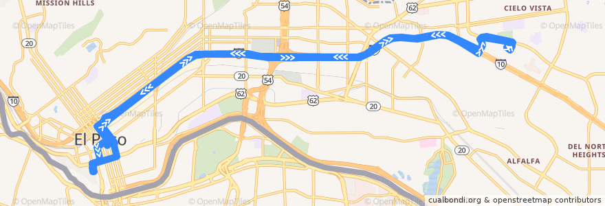 Mapa del recorrido Sun Metro Route 59 Eastside Connector de la línea  en El Paso.