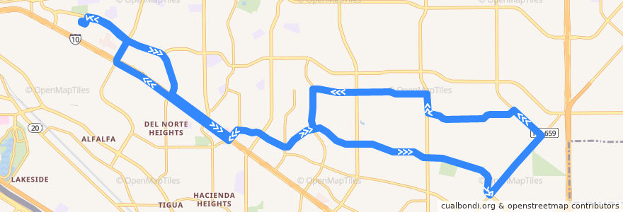 Mapa del recorrido Sun Metro Route 72 Vista del Sol de la línea  en El Paso.