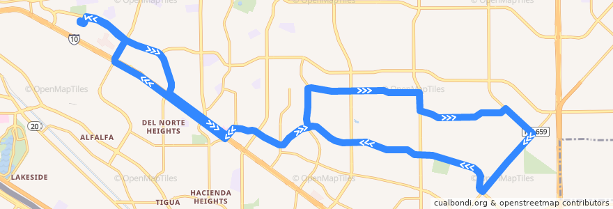 Mapa del recorrido Sun Metro Route 71 Trawood de la línea  en El Paso.