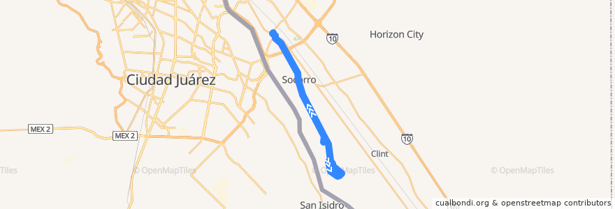 Mapa del recorrido El Paso County Transit Route 50 Mission Trail Express de la línea  en El Paso County.