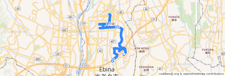 Mapa del recorrido 大谷・杉久保ルート de la línea  en Ebina.