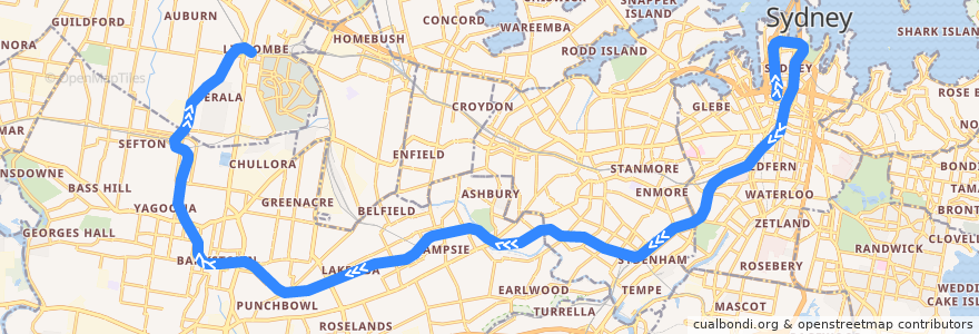 Mapa del recorrido Bankstown Line de la línea  en Sydney.