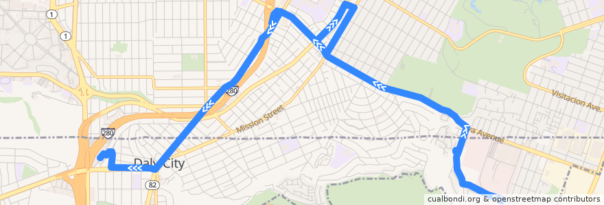 Mapa del recorrido Daly City Bayshore Shuttle: Bayshore Community Center => Daly City BART de la línea  en California.