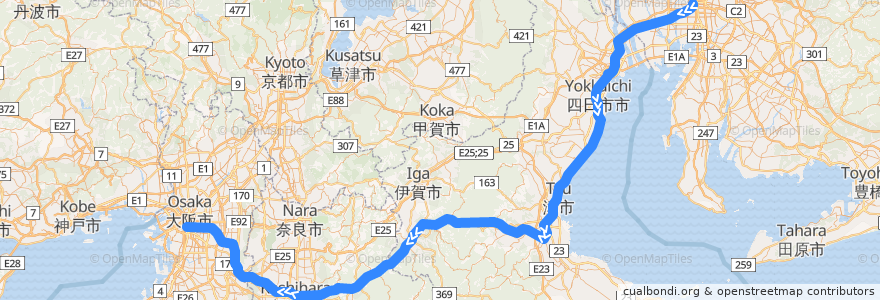 Mapa del recorrido Non-stop Limited Express (ノンストップ特急) de la línea  en Japón.