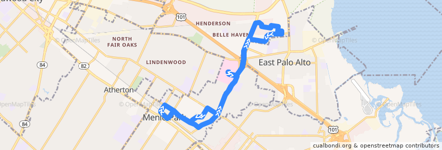 Mapa del recorrido Menlo Park M4-Willow Road Shuttle (evenings) de la línea  en Menlo Park.