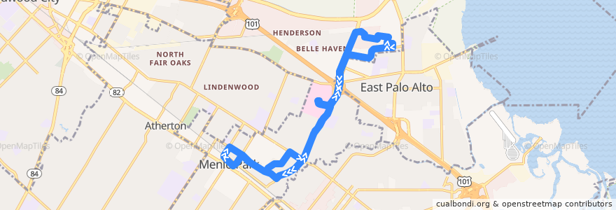 Mapa del recorrido Menlo Park M4-Willow Road Shuttle (mornings) de la línea  en Menlo Park.