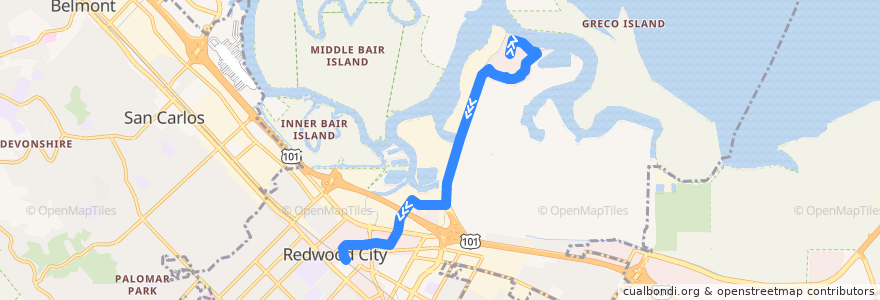 Mapa del recorrido Caltrain Pacific Shores Shuttle: Pacific Shores => Redwood City (evenings) de la línea  en Redwood City.