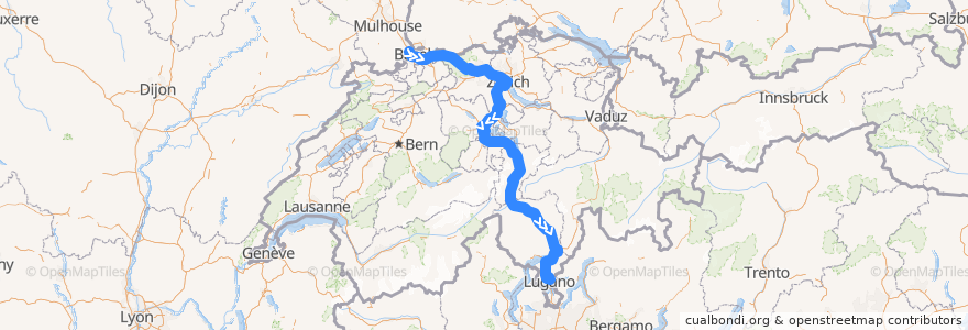 Mapa del recorrido Flixbus K188: EuroAirport Basel => Lugano, Via Ciani de la línea  en Suiza.