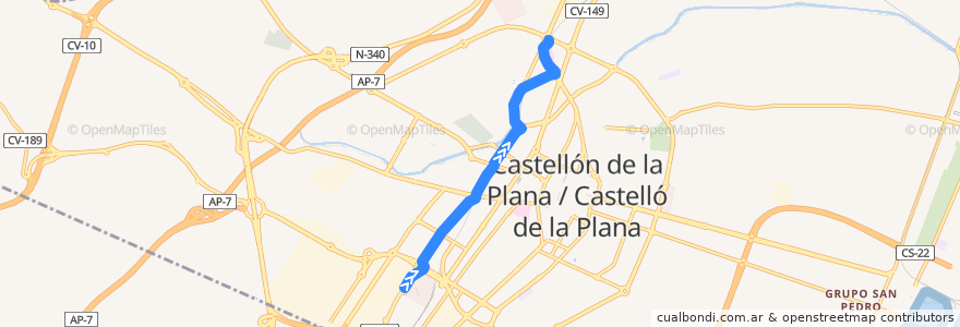 Mapa del recorrido L16 Estepark - Salera - Estació Intemodal - Hospital General de la línea  en Castelló de la Plana.