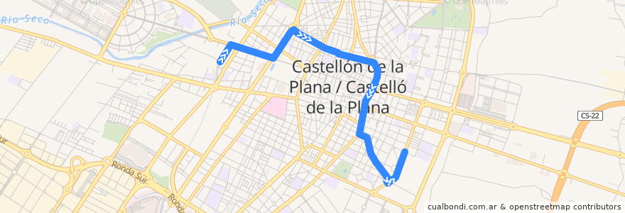 Mapa del recorrido L9 Estació Intermodal - Grup Grapa de la línea  en Castelló de la Plana.