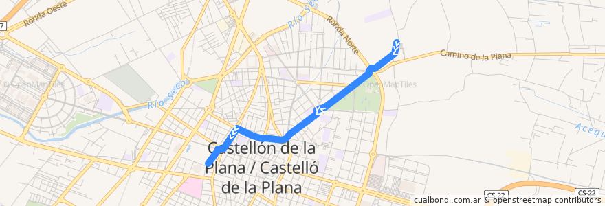 Mapa del recorrido L5 Basílica del lledó - Passeig Rivalta de la línea  en Castelló de la Plana.