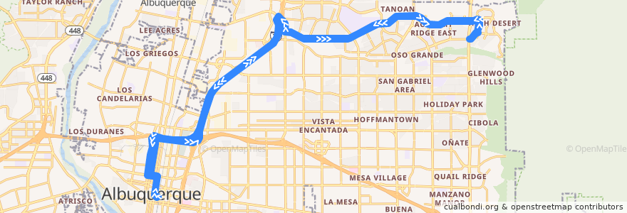 Mapa del recorrido ABQ RIDE Route 93 Academy Commuter de la línea  en Albuquerque.