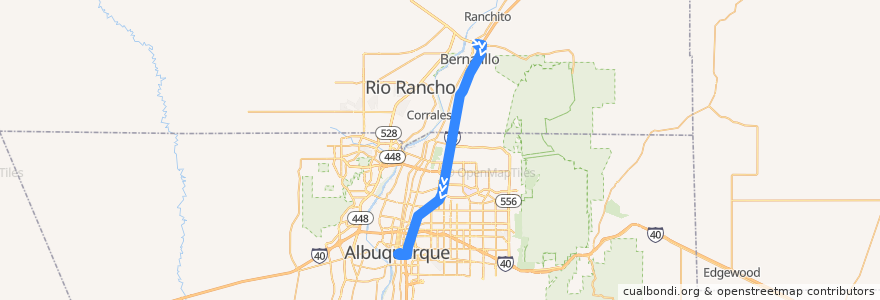 Mapa del recorrido Rio Metro Route 505 Bernalillo/Downtown Albuquerque de la línea  en نیومکزیکو.