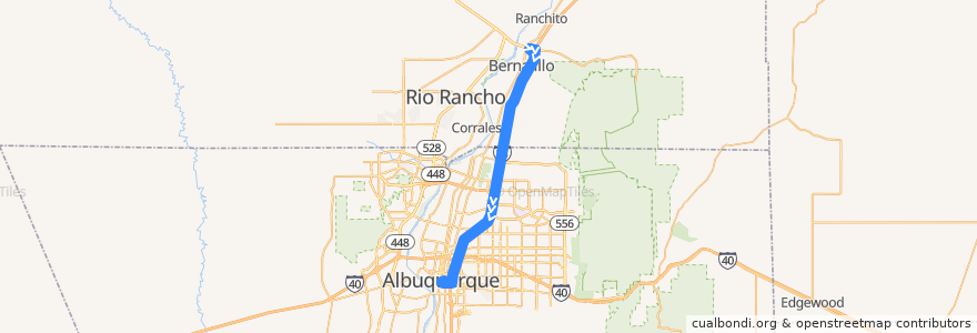 Mapa del recorrido Rio Metro Route 505 Bernalillo/Downtown Albuquerque de la línea  en New Mexico.