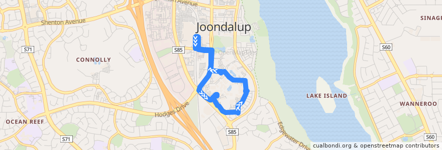 Mapa del recorrido Joondalup Yellow CAT de la línea  en City of Joondalup.